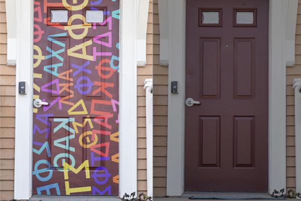 Fraternity and Sorority Life house door before and after redesign